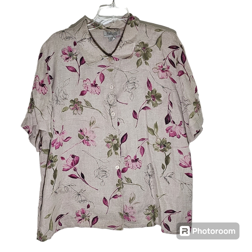 Womens Style And Co Linen Button Up Shirt Size 22W Floral